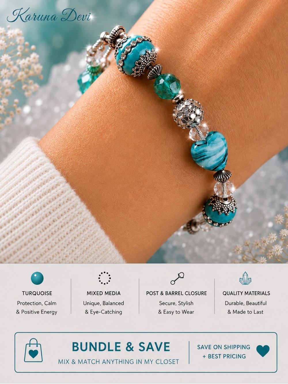 Turquoise Harmony Mixed Media Bracelet